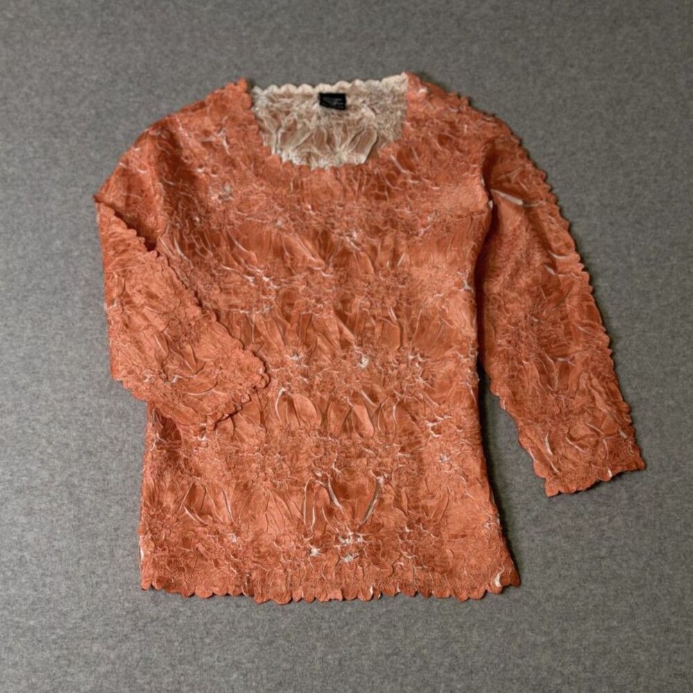 Origami Magic Scarf Women's One Size Coral Orange Crinkle Top 3/4 Sleeve